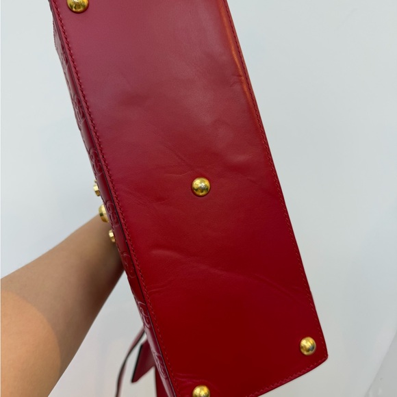 Gucci Ruby Red Embossed Leather Satchel with Gold Hardware - Picture 5 of 9
